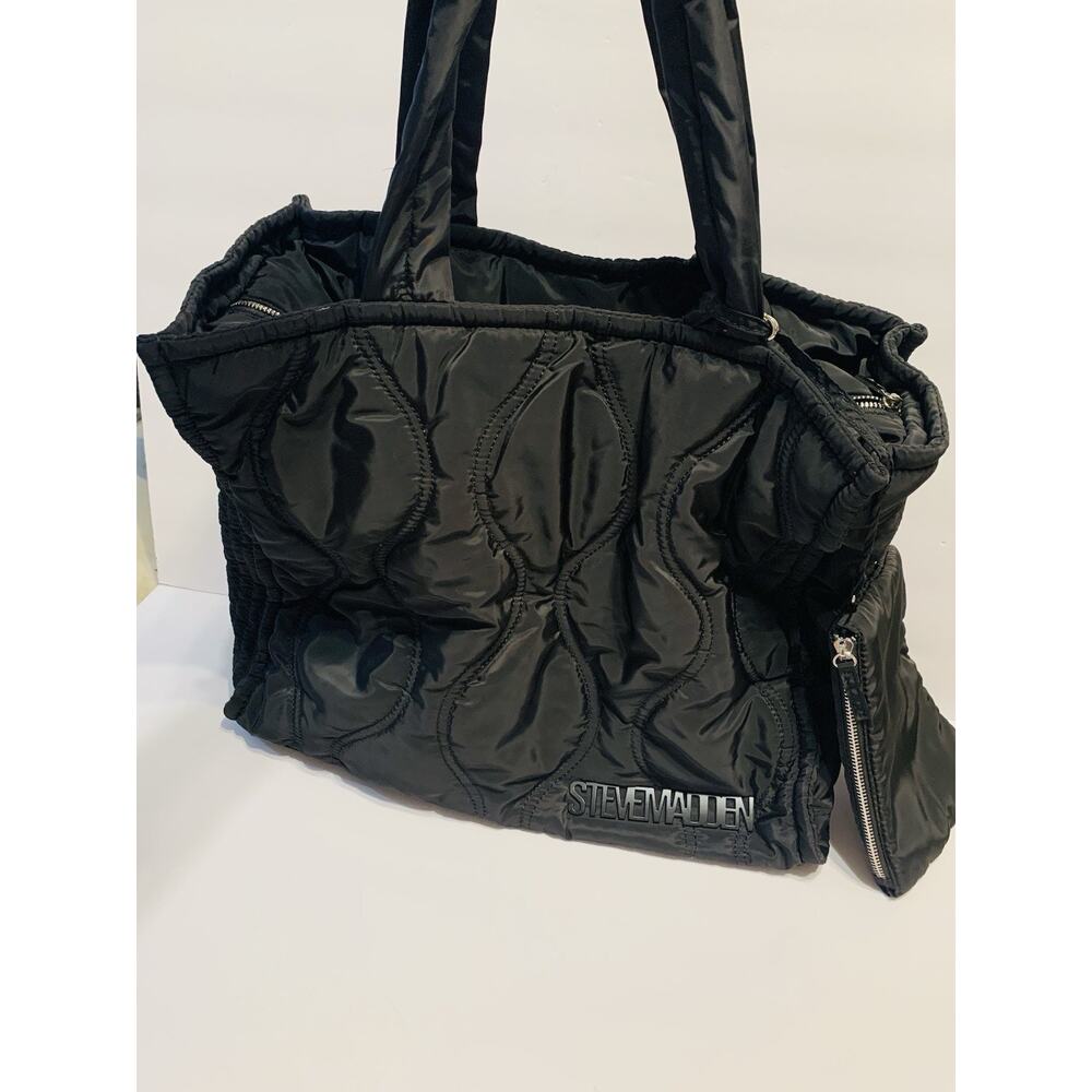 Steve Madden Black Large Quilted Tote/Weekender With Makeup Bag